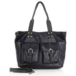 11B. Praktische Handtasche Schultertasche für Damen im Schwarz & Braun aus echtem italienischen Leder